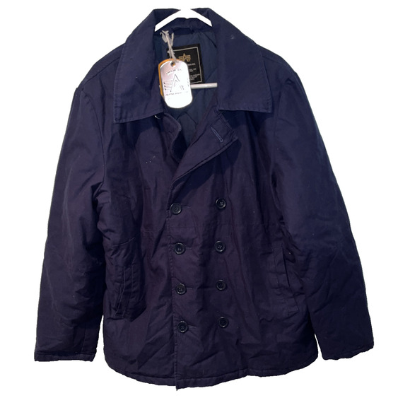 Alpha Industries Double Breasted Navy Blue Easton Pea Coat Size XL NWT RARE - Picture 2 of 13